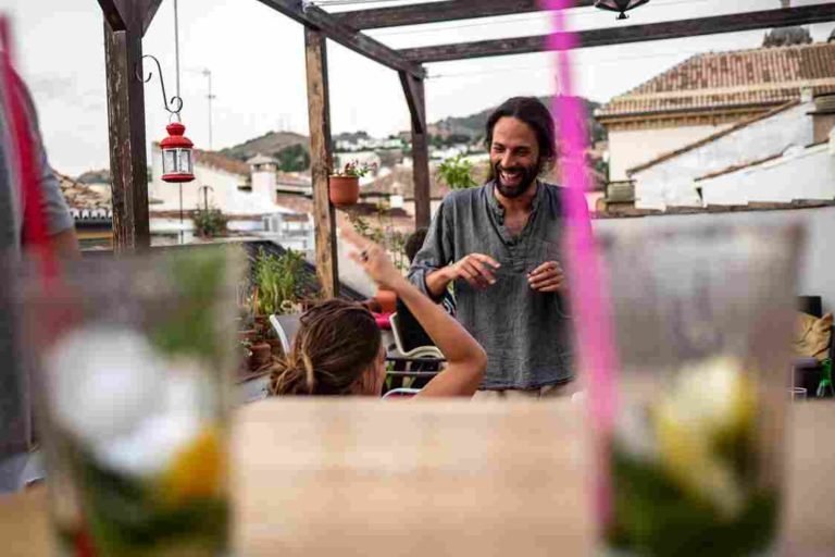 people socializing on rooftop