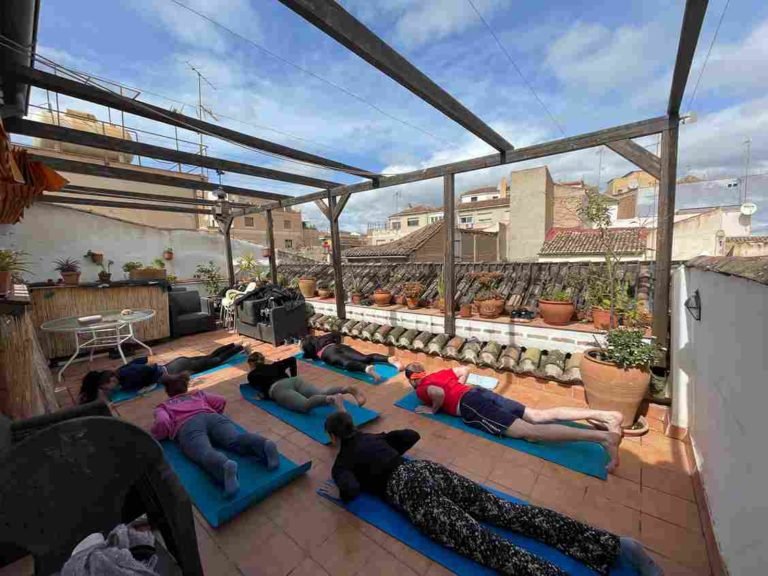 yoga class on rooftop
